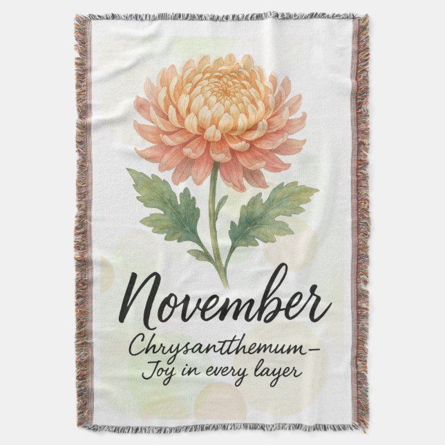 November Birth Month Throw Blanket – Chrysanthemum (Front Vertical)