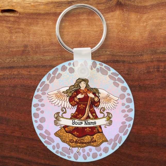 November Birthday Angel birthday custom keychains (Front)