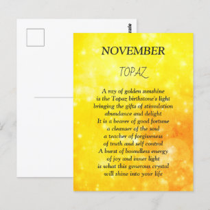 November birthday birthstone Topaz  Postcard