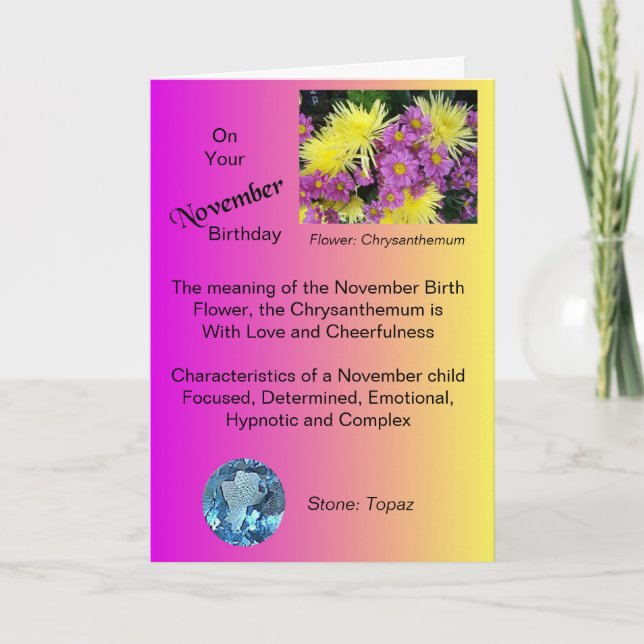 November Birthday Card - Chrysanthemum and Topaz (Front)