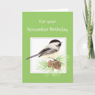 November Birthday, Chickadee, Bird Card