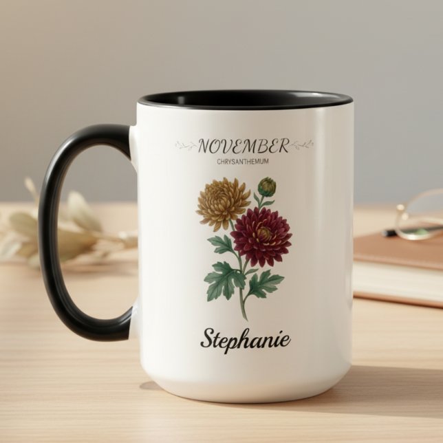 November Birthday Gift Birth Flower Botanical Mug (November birth month flower chrysanthemum birthday coffee mug)