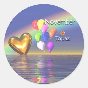 November Birthday Topaz Heart Classic Round Sticker