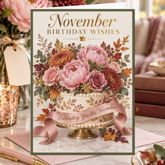 November Birthday Wishes Peony Floral Birthday Card