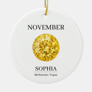 November Birthstone Birthday Name Topaz Ceramic Tree Decoration