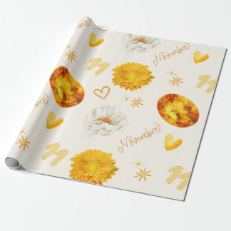 November Birthstone & Flower | Watercolor Wrapping Paper