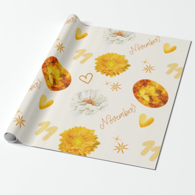 November Birthstone & Flower | Watercolor Wrapping Paper (Unrolled)