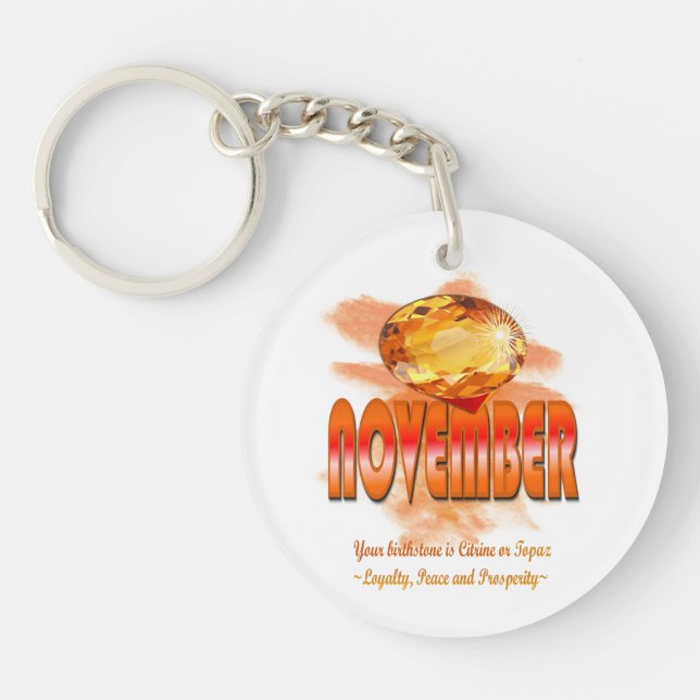 November Birthstone Keyring With Name (Front)