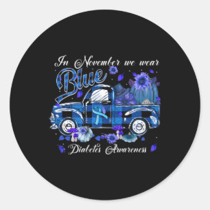 November Blue Truck Pumpkin Fall Fun Diabetes Awar Classic Round Sticker