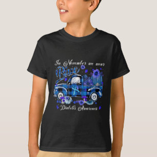November Blue Truck Pumpkin Fall Fun Diabetes Awar T-Shirt
