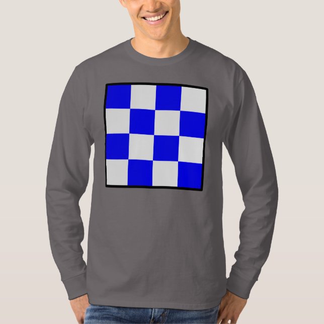 NOVEMBER Blue White Chequered Square T-Shirt (Front)
