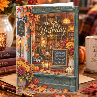 November Book Lover Autumn Happy Birthday Card