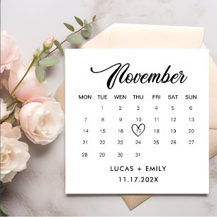 November Calendar Dark Black Wedding Napkin