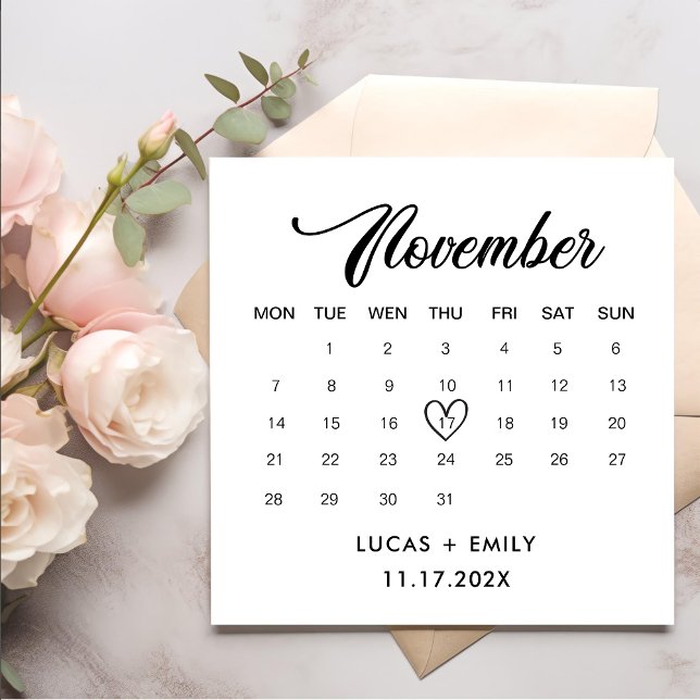 November Calendar Dark Black Wedding Napkin (Creator Uploaded)
