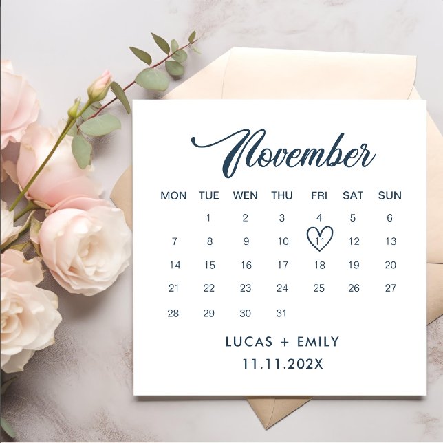 November Calendar Dark Blue Wedding Napkin (Creator Uploaded)