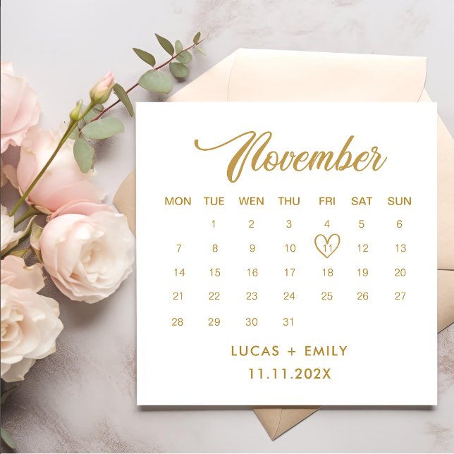 November Calendar Gold Wedding Napkin (Creator Uploaded)