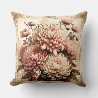 November Chrysanthemum Vintage Floral Birth Cushion