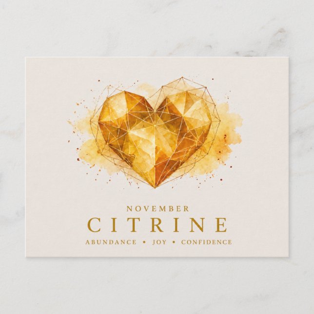 November Citrine Heart Birthstone Postcard (Front)