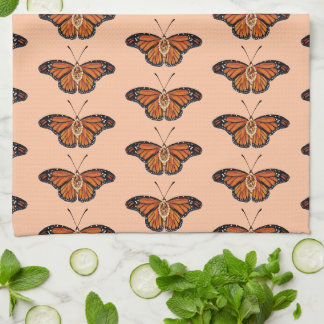 November Citrine Monarch Butterfly Pattern Design Tea Towel