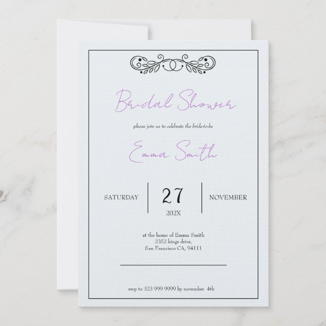 "November Elegance" Customisable Bridal Shower  Invitation (Front)