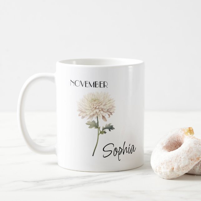 November Flower Personalised Coffee Mug (With Donut)