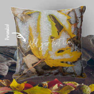November forest: Yellow leaves beneath the snow Cushion