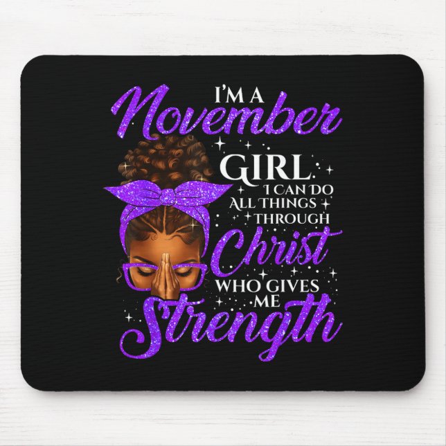 November Girl Birthday Black Women Afro Christian  Mouse Mat (Front)