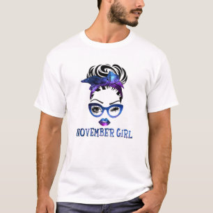 November Girl Galaxy Wink Eye Messy Bun Glasses T-Shirt