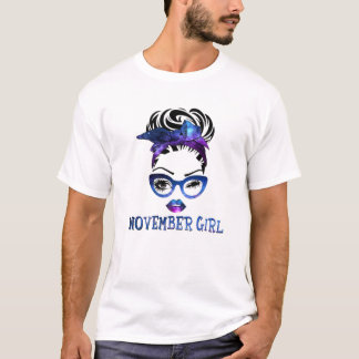 November Girl Galaxy Wink Eye Messy Bun Glasses T-Shirt