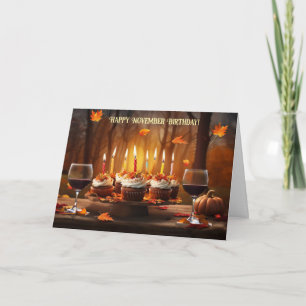 November Happy Birthday with Wine Cupcakes  Holiday Card