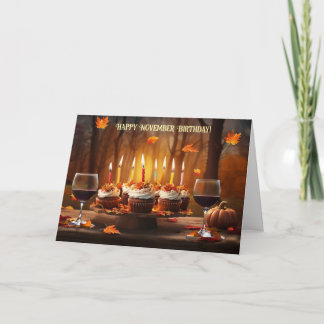 November Happy Birthday with Wine Cupcakes Holiday Card