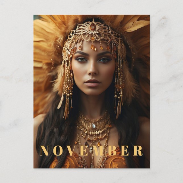*~* NOVEMBER Headdress Topaz Birthstone AP53 Postcard (Front)