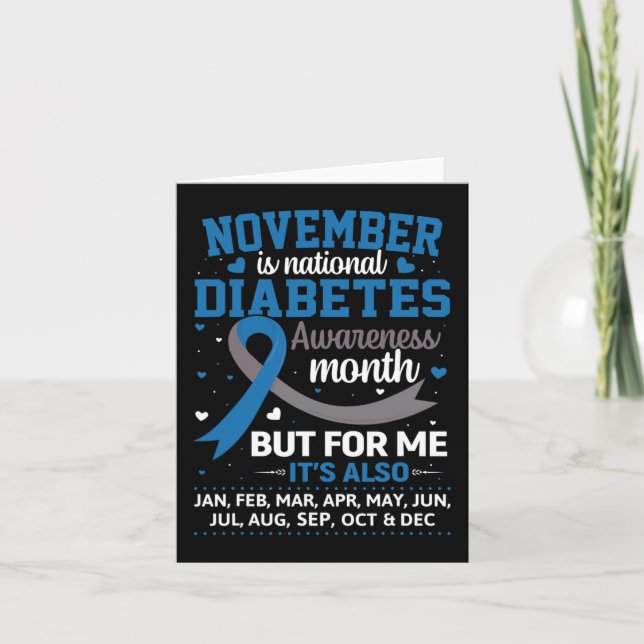 November is Diabetes Awareness Month Blue and Grey Card (Front)