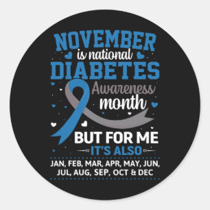 November is Diabetes Awareness Month Blue and Grey Classic Round Sticker