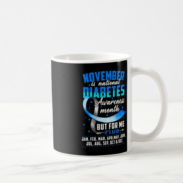 November is Diabetes Awareness Month Blue and Grey Coffee Mug (Right)
