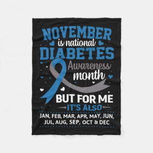 November Is Diabetes Awareness Month Blue And Grey Fleece Blanket
