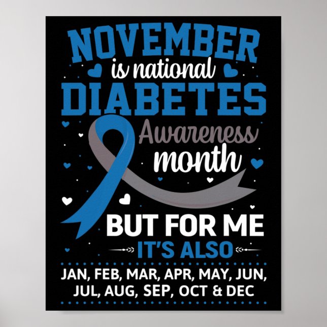 November is Diabetes Awareness Month Blue and Grey Poster (Front)