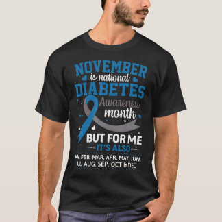 November Is Diabetes Awareness Month Blue And Grey T-Shirt