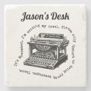 November Novel Writers Vintage Typewriter Stone Coaster