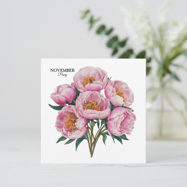 November Peony Bloom - Personalized Birthday Gift Invitation (Standing Front)