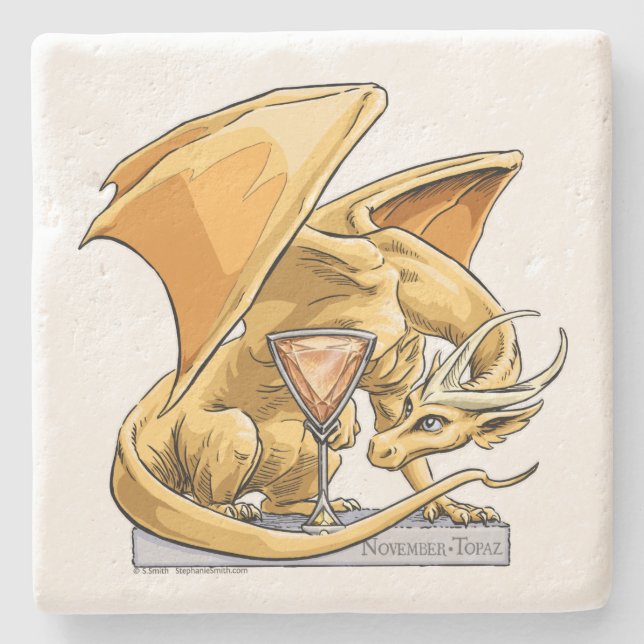 November’s Birthstone Dragon: Topaz Stone Coaster (Front)