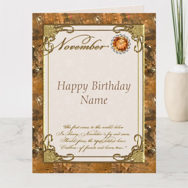 November Topaz Birthstone 8.5x11 Birthday Card (Front)