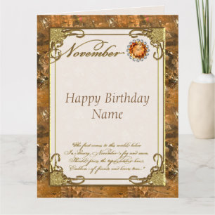 November Topaz Birthstone 8.5x11 Birthday Card
