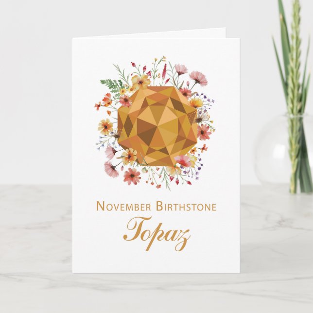 November Topaz Birthstone Birthday with Wildflower Card (Front)