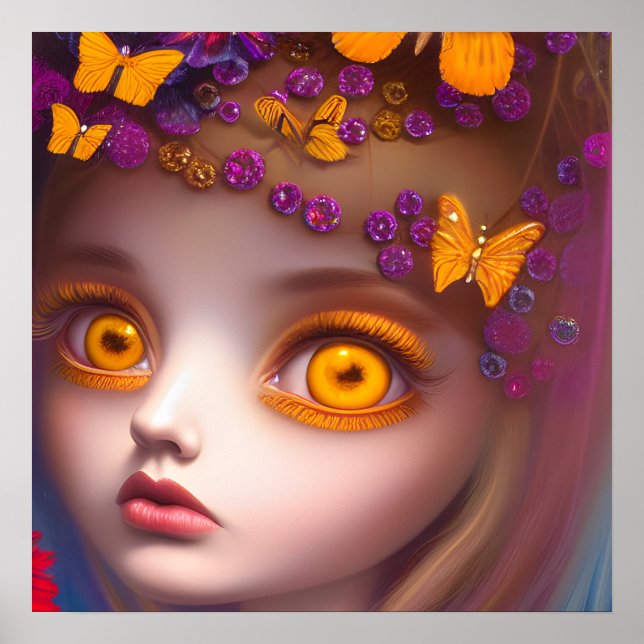 November Topaz Eyes Birthstone Butterfly Girl Poster (Front)