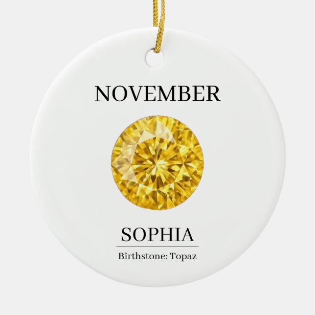 November Topaz Personalised Birthday Ceramic Tree Decoration (Front)