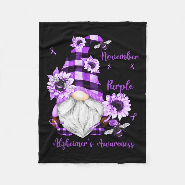 November We Wear Purple Gnomes Alzheimerheimer Awa Fleece Blanket (Front)