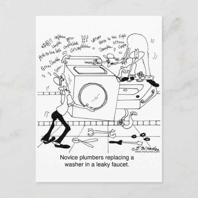 Novice Plumbers Install a Washer Postcard (Front)
