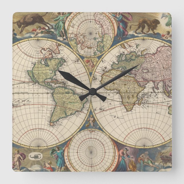 Novissima Totius Terrarum Orbis Tabula Square Wall Clock (Front)