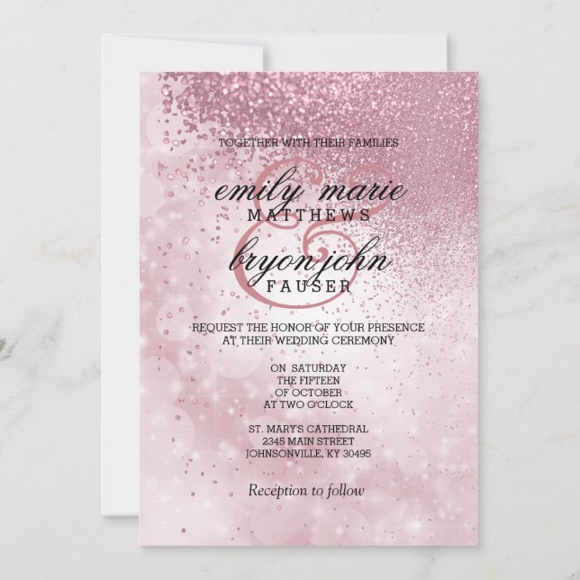 Now and Forever Pink Glitter Wedding  Invitation (Back)
